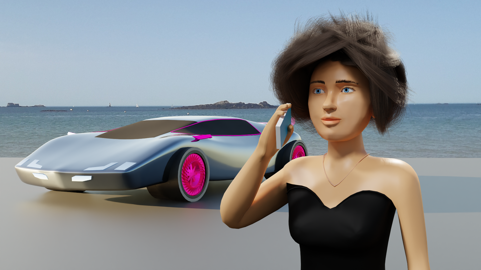 Graphisme 3d d'une automobiliste à la mer