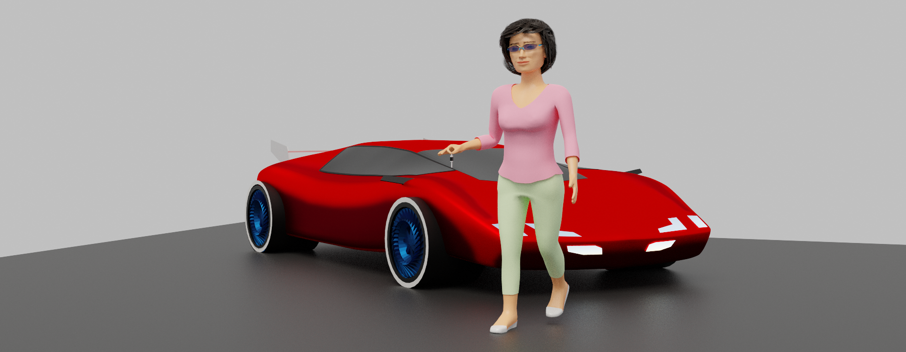 Image en 3d d'une automobiliste dans un garage